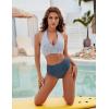 imageBlooming Jelly Womens Tummy Control Bathing Suits Modest High Waisted Bikini Sets Cute Halter 2 Piece Swim Suit 2025Striped Blue