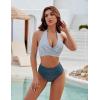 imageBlooming Jelly Womens Tummy Control Bathing Suits Modest High Waisted Bikini Sets Cute Halter 2 Piece Swim Suit 2025Striped Blue