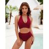 imageBlooming Jelly Womens Tummy Control Bathing Suits Modest High Waisted Bikini Sets Cute Halter 2 Piece Swim Suit 2025Wine Red