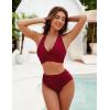 imageBlooming Jelly Womens Tummy Control Bathing Suits Modest High Waisted Bikini Sets Cute Halter 2 Piece Swim Suit 2025Wine Red