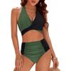 imageBlooming Jelly Womens Tummy Control Bathing Suits Modest High Waisted Bikini Sets Cute Halter 2 Piece Swim Suit 2025Army Green  Black