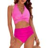 imageBlooming Jelly Womens Tummy Control Bathing Suits Modest High Waisted Bikini Sets Cute Halter 2 Piece Swim Suit 2025Hot Pink 02