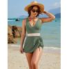 imageBlooming Jelly Women One Piece Swim Dress Tummy Control Swimsuits Slimming Color Block Drawstring Bathing SuitArmy Green