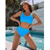 imageBlooming Jelly Womens Bikini Sets High Waisted Two Piece Swimsuits Sporty Color Block Cheeky High Cut Bathing SuitsBlue
