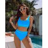 imageBlooming Jelly Womens Bikini Sets High Waisted Two Piece Swimsuits Sporty Color Block Cheeky High Cut Bathing SuitsBlue