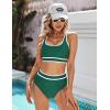 imageBlooming Jelly Womens Bikini Sets High Waisted Two Piece Swimsuits Sporty Color Block Cheeky High Cut Bathing SuitsGreen
