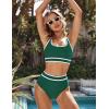imageBlooming Jelly Womens Bikini Sets High Waisted Two Piece Swimsuits Sporty Color Block Cheeky High Cut Bathing SuitsGreen