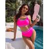 imageBlooming Jelly Womens Bikini Sets High Waisted Two Piece Swimsuits Sporty Color Block Cheeky High Cut Bathing SuitsHot Pink