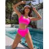 imageBlooming Jelly Womens Bikini Sets High Waisted Two Piece Swimsuits Sporty Color Block Cheeky High Cut Bathing SuitsHot Pink