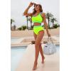 imageBlooming Jelly Womens Bikini Sets High Waisted Two Piece Swimsuits Sporty Color Block Cheeky High Cut Bathing SuitsNeon Green