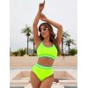 imageBlooming Jelly Womens Bikini Sets High Waisted Two Piece Swimsuits Sporty Color Block Cheeky High Cut Bathing SuitsNeon Green