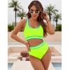 imageBlooming Jelly Womens Bikini Sets High Waisted Two Piece Swimsuits Sporty Color Block Cheeky High Cut Bathing SuitsNeon Green