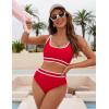 imageBlooming Jelly Womens Bikini Sets High Waisted Two Piece Swimsuits Sporty Color Block Cheeky High Cut Bathing SuitsRed