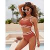 imageBlooming Jelly Womens Bikini Sets High Waisted Two Piece Swimsuits Sporty Color Block Cheeky High Cut Bathing SuitsRust Red