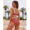 imageBlooming Jelly Womens Bikini Sets High Waisted Two Piece Swimsuits Sporty Color Block Cheeky High Cut Bathing SuitsRust Red
