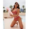 imageBlooming Jelly Womens Bikini Sets High Waisted Two Piece Swimsuits Sporty Color Block Cheeky High Cut Bathing SuitsRust Red