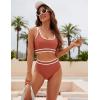 imageBlooming Jelly Womens Bikini Sets High Waisted Two Piece Swimsuits Sporty Color Block Cheeky High Cut Bathing SuitsRust Red