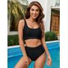 imageBlooming Jelly Womens Bikini Sets High Waisted Two Piece Swimsuits Sporty Color Block Cheeky High Cut Bathing SuitsSolid Black