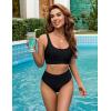 imageBlooming Jelly Womens Bikini Sets High Waisted Two Piece Swimsuits Sporty Color Block Cheeky High Cut Bathing SuitsSolid Black