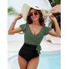 imageBlooming Jelly Womens Tummy Control Swimsuits Slimming One Piece Bathing Suit Ruffle Wrap V Neck SwimwearArmy Green and Black