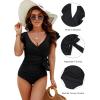 imageBlooming Jelly Womens Tummy Control Swimsuits Slimming One Piece Bathing Suit Ruffle Wrap V Neck SwimwearBlack