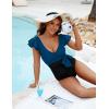 imageBlooming Jelly Womens Tummy Control Swimsuits Slimming One Piece Bathing Suit Ruffle Wrap V Neck SwimwearBlue and Black