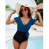 imageBlooming Jelly Womens Tummy Control Swimsuits Slimming One Piece Bathing Suit Ruffle Wrap V Neck SwimwearBlue and Black