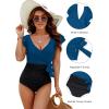 imageBlooming Jelly Womens Tummy Control Swimsuits Slimming One Piece Bathing Suit Ruffle Wrap V Neck SwimwearBlue and Black