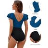 imageBlooming Jelly Womens Tummy Control Swimsuits Slimming One Piece Bathing Suit Ruffle Wrap V Neck SwimwearBlue and Black