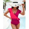 imageBlooming Jelly Womens Tummy Control Swimsuits Slimming One Piece Bathing Suit Ruffle Wrap V Neck SwimwearFuchsia