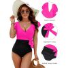 imageBlooming Jelly Womens Tummy Control Swimsuits Slimming One Piece Bathing Suit Ruffle Wrap V Neck SwimwearHot Pink and Black