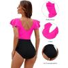 imageBlooming Jelly Womens Tummy Control Swimsuits Slimming One Piece Bathing Suit Ruffle Wrap V Neck SwimwearHot Pink and Black