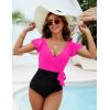 imageBlooming Jelly Womens Tummy Control Swimsuits Slimming One Piece Bathing Suit Ruffle Wrap V Neck SwimwearHot Pink and Black