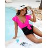 imageBlooming Jelly Womens Tummy Control Swimsuits Slimming One Piece Bathing Suit Ruffle Wrap V Neck SwimwearHot Pink and Black