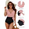 imageBlooming Jelly Womens Tummy Control Swimsuits Slimming One Piece Bathing Suit Ruffle Wrap V Neck SwimwearPink and Black