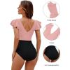 imageBlooming Jelly Womens Tummy Control Swimsuits Slimming One Piece Bathing Suit Ruffle Wrap V Neck SwimwearPink and Black