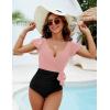 imageBlooming Jelly Womens Tummy Control Swimsuits Slimming One Piece Bathing Suit Ruffle Wrap V Neck SwimwearPink and Black