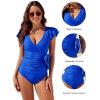 imageBlooming Jelly Womens Tummy Control Swimsuits Slimming One Piece Bathing Suit Ruffle Wrap V Neck SwimwearRoyal Blue