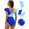 imageBlooming Jelly Womens Tummy Control Swimsuits Slimming One Piece Bathing Suit Ruffle Wrap V Neck SwimwearSky Blue and Royal Blue