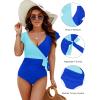 imageBlooming Jelly Womens Tummy Control Swimsuits Slimming One Piece Bathing Suit Ruffle Wrap V Neck SwimwearSky Blue and Royal Blue