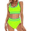 imageBlooming Jelly Womens Bikini Sets High Waisted Two Piece Swimsuits Sporty Color Block Cheeky High Cut Bathing SuitsNeon Green