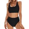 imageBlooming Jelly Womens Bikini Sets High Waisted Two Piece Swimsuits Sporty Color Block Cheeky High Cut Bathing SuitsSolid Black