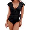 imageBlooming Jelly Womens Tummy Control Swimsuits Slimming One Piece Bathing Suit Ruffle Wrap V Neck SwimwearBlack