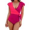 imageBlooming Jelly Womens Tummy Control Swimsuits Slimming One Piece Bathing Suit Ruffle Wrap V Neck SwimwearFuchsia
