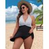 imageBlooming Jelly Women Plus Size Swim Dress Swimsuit One Piece Tummy Control Bathing Suits Modest Criss Cross Swim SuitsStriped Black