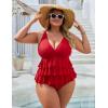 imageBlooming Jelly Womens One Piece Swimsuit Ruffle Tummy Control Modest Bathing Suit Full Coverage Retro Swim Dress SwimwearRed
