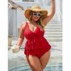 imageBlooming Jelly Womens One Piece Swimsuit Ruffle Tummy Control Modest Bathing Suit Full Coverage Retro Swim Dress SwimwearRed