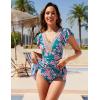 imageBlooming Jelly Womens Tummy Control Swimsuits One Piece Swim Dress Plus Size Bathing Suits Ruffle Lace SwimwearBlue and Red Floral