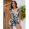 imageBlooming Jelly Womens Tummy Control Swimsuits One Piece Swim Dress Plus Size Bathing Suits Ruffle Lace SwimwearGreen and Floral Print