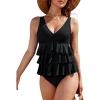imageBlooming Jelly Womens One Piece Swimsuit Ruffle Tummy Control Modest Bathing Suit Full Coverage Retro Swim Dress SwimwearBlack